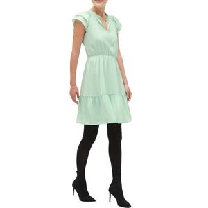Banana Republic Tiered Midi Dress Ruffle Sleeve‎ V-Neck Casual Green Medium NWT